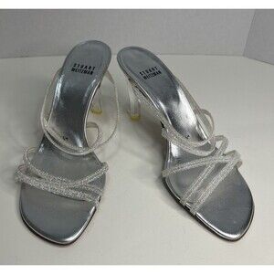 Stuart Weitzman Strappy Glitz Clear Heeled Sparkly Spain Acrylic Sandals 6 1/2 M